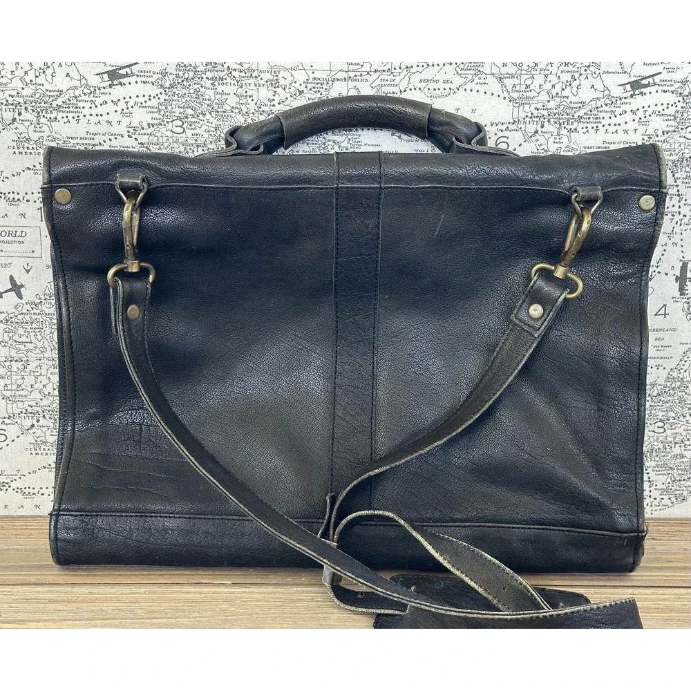OVERLAND OUTFITTERS Leather Messenger Briefcase Bag Retro Oilskin